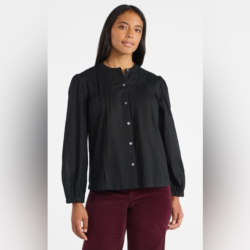 Time and Tru Black Pintuck Button-Front Blouse